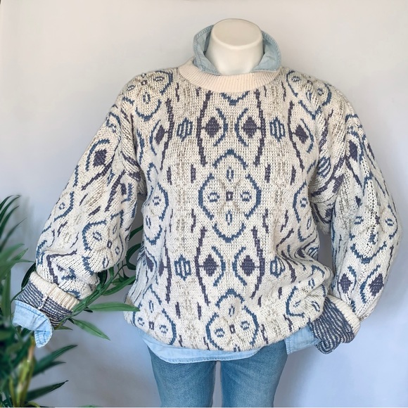 v i n t a g e :: Heavy Oversized Abstract Grandpa Knit Sweater - Picture 11 of 14